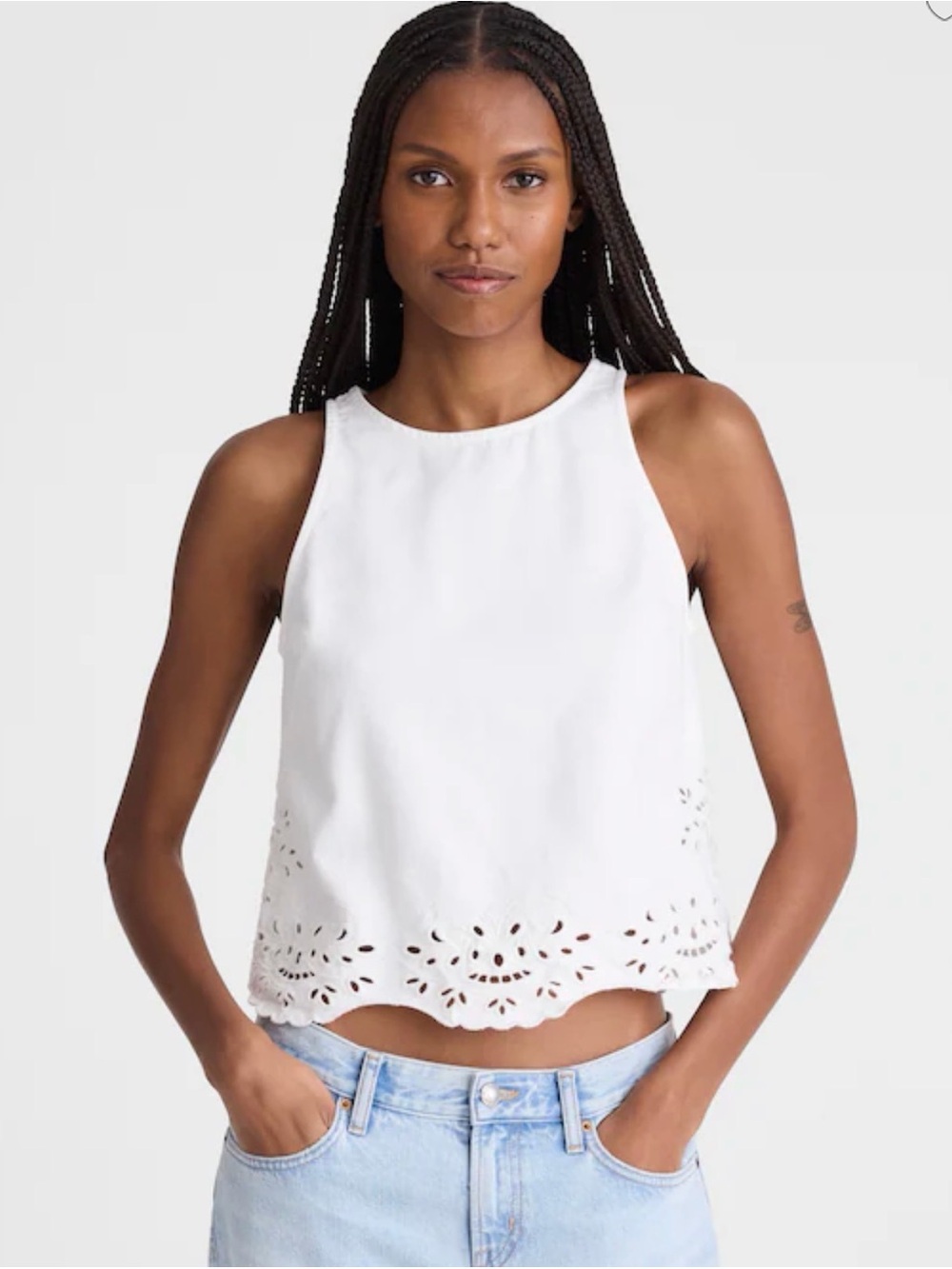 MADEWELL SMALL Denim Eyelet Shell Top in Tile White NZ995 $128